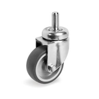 RUOTE IN GOMMA TRMOPLASTICA, NUCLEO IN POLIPROPILENE, SUPPORTI ROTANTI CON CODOLO 18 X 50 mm